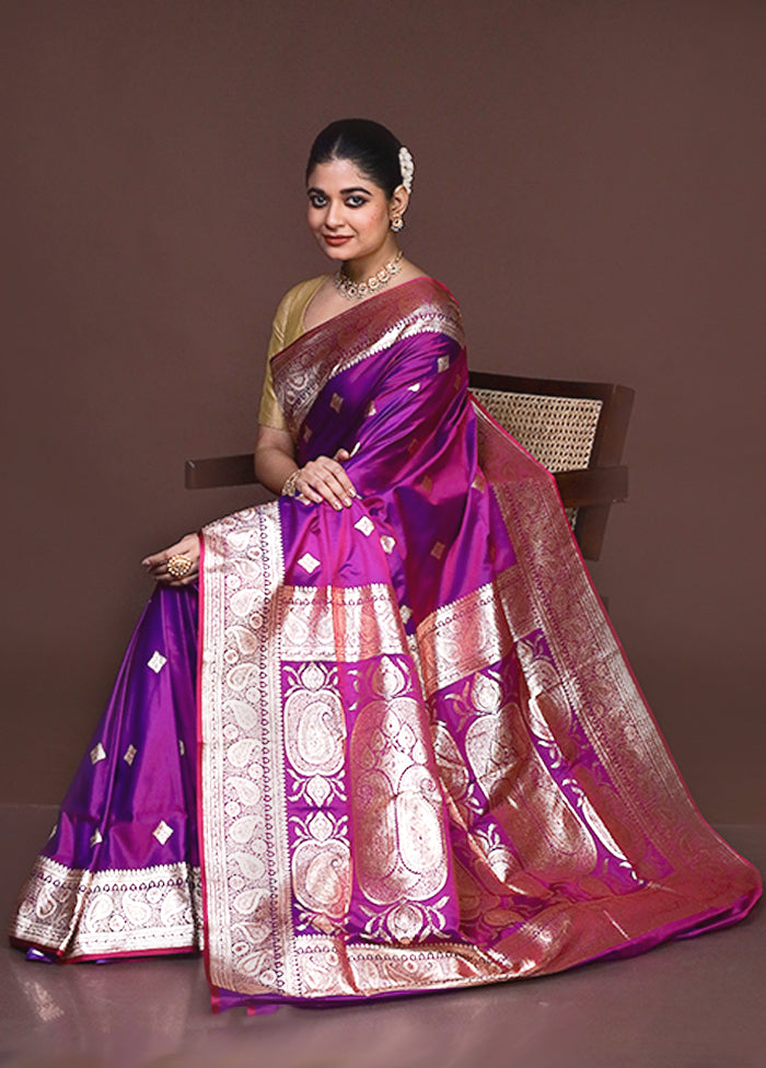 Purple Banarasi Silk Saree With Blouse Piece