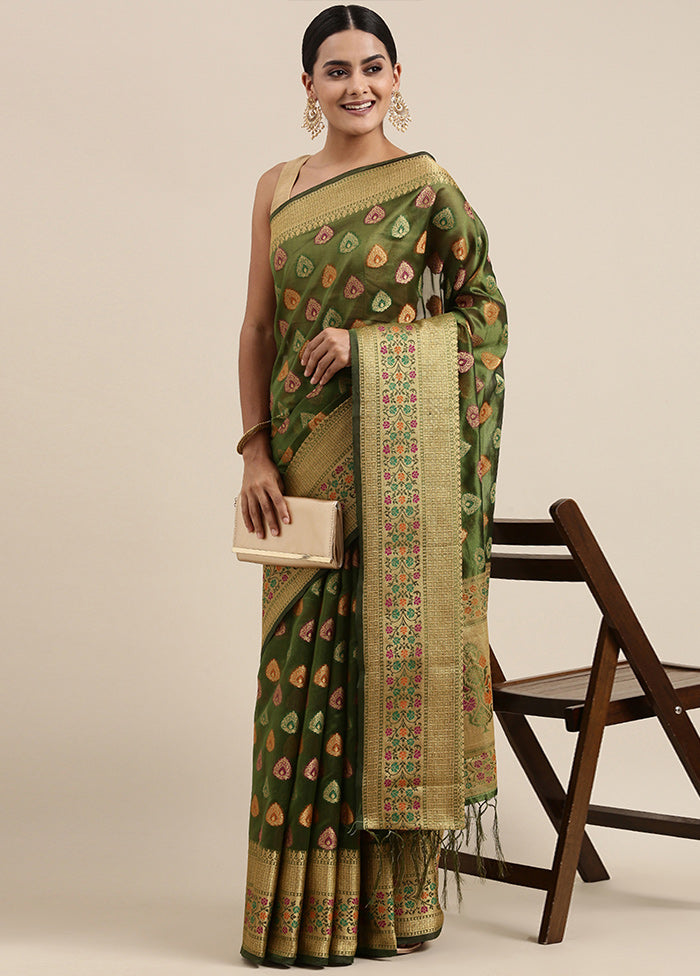 Mehendi Organza Saree With Blouse Piece - Indian Silk House Agencies