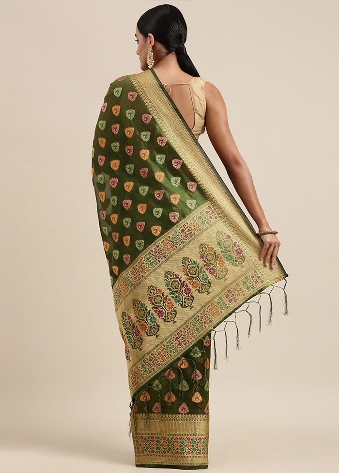 Mehendi Organza Saree With Blouse Piece - Indian Silk House Agencies