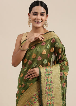 Mehendi Organza Saree With Blouse Piece - Indian Silk House Agencies