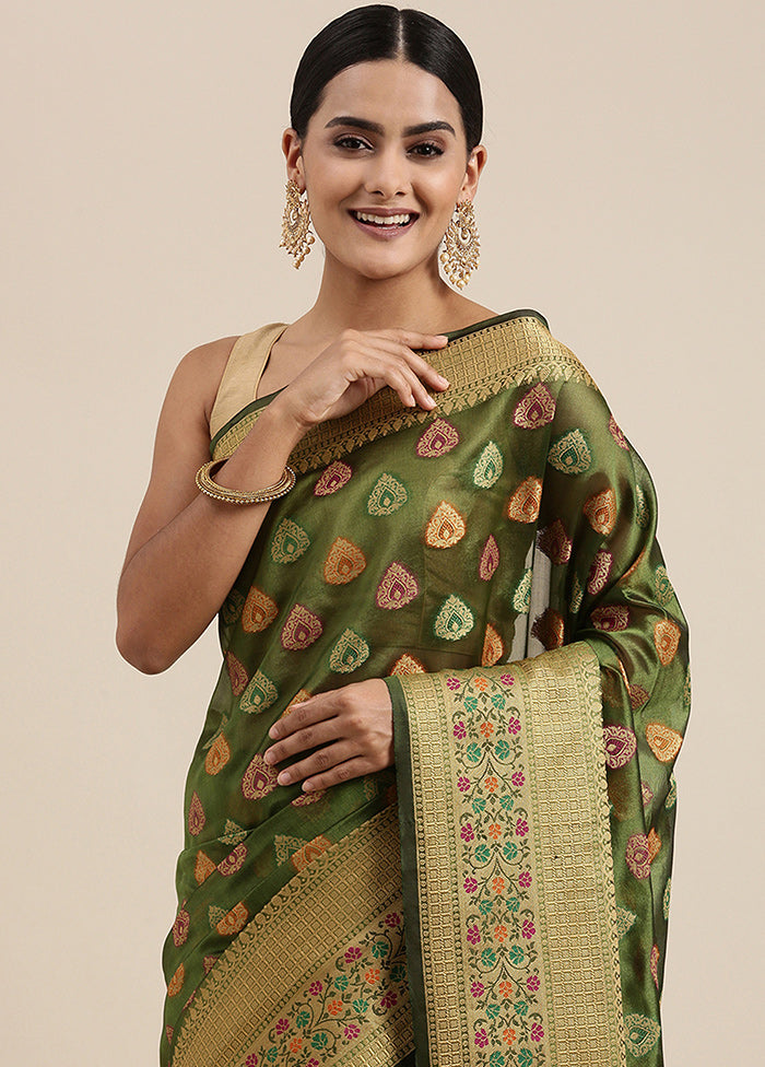 Mehendi Organza Saree With Blouse Piece - Indian Silk House Agencies