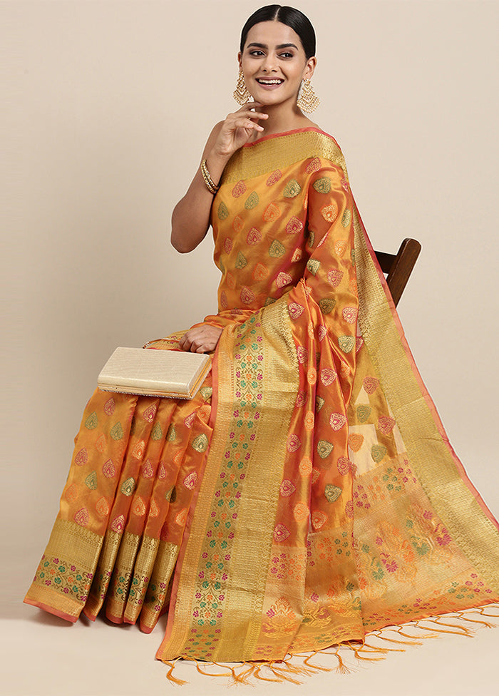 Mustard Organza Saree With Blouse Piece - Indian Silk House Agencies