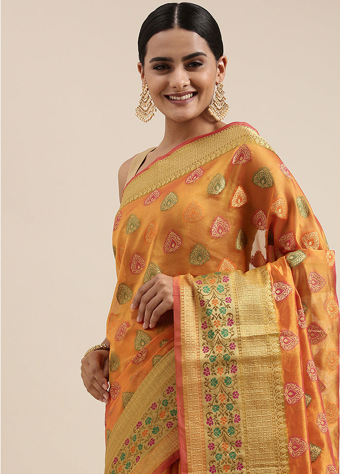 Mustard Organza Saree With Blouse Piece - Indian Silk House Agencies