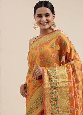 Mustard Organza Saree With Blouse Piece - Indian Silk House Agencies