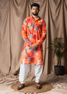 Orange Silk Kurta & Pajama Set