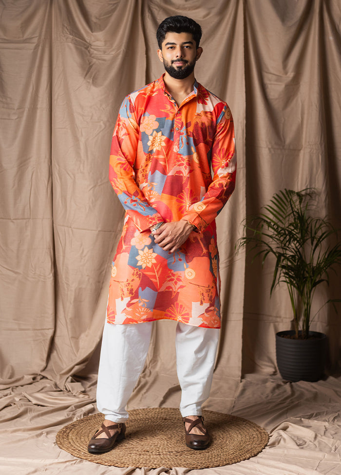 Orange Silk Kurta & Pajama Set