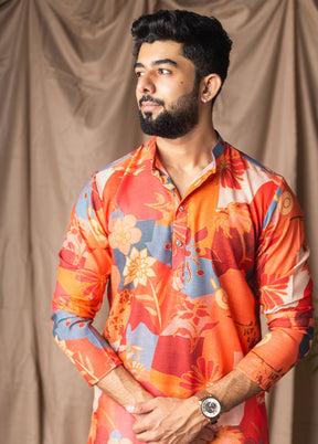 Orange Silk Kurta & Pajama Set