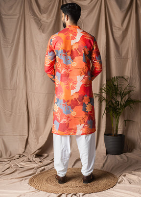 Orange Silk Kurta & Pajama Set