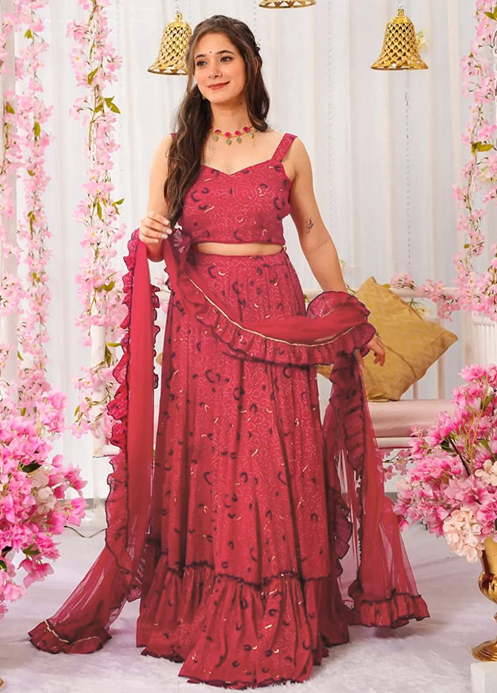 Maroon Blended Silk Dupatta Lehenga Set