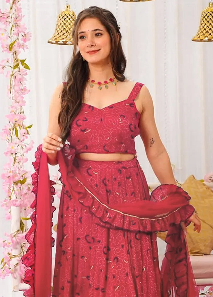 Maroon Blended Silk Dupatta Lehenga Set