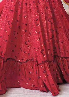 Maroon Blended Silk Dupatta Lehenga Set