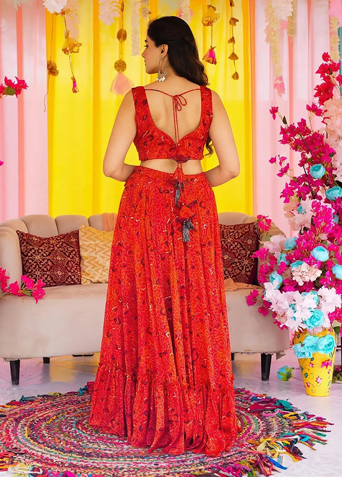 Red Blended Silk Dupatta Lehenga Set