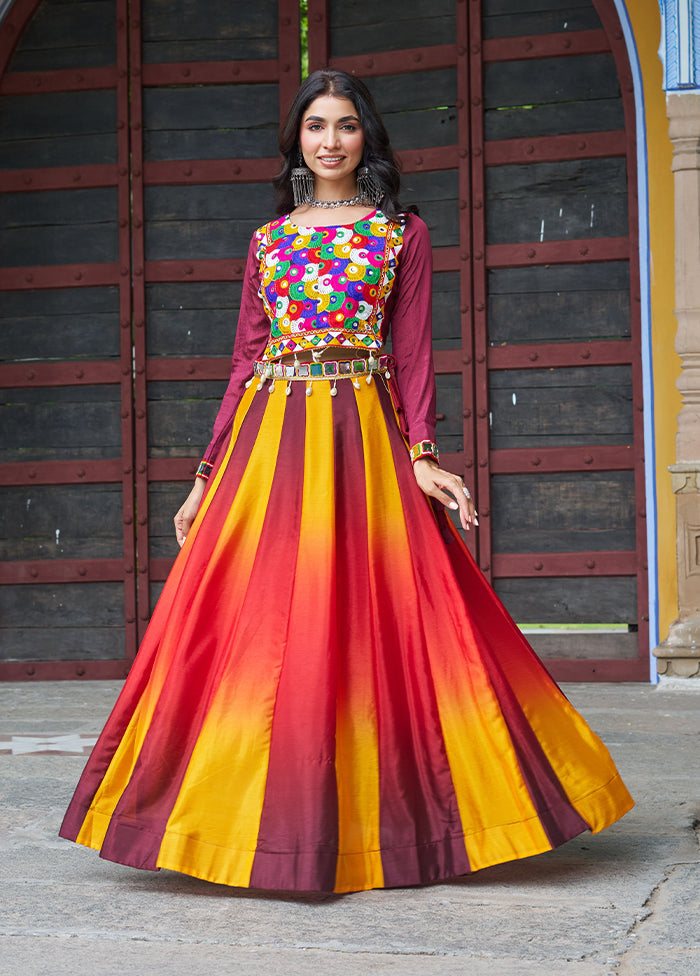 Maroon Blended Silk Lehenga Set