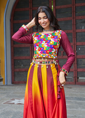 Maroon Blended Silk Lehenga Set