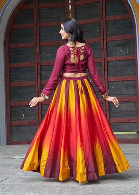 Maroon Blended Silk Lehenga Set