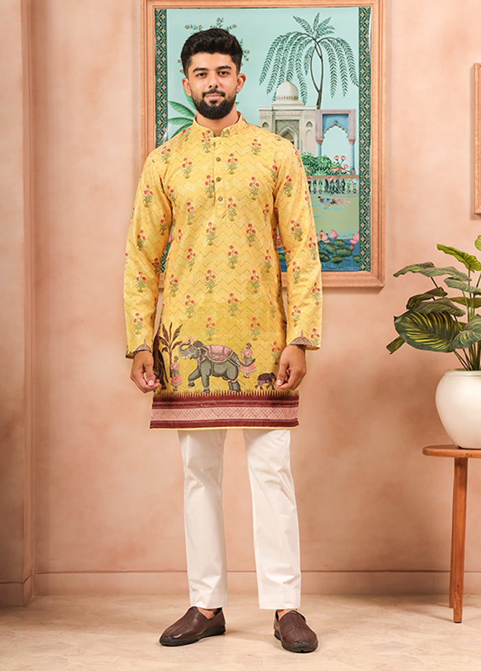 Yellow Cotton Kurta & Pajama Set