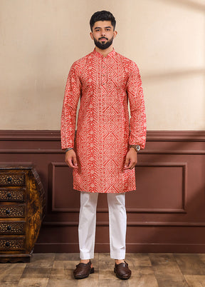 Orange Cotton Kurta & Pajama Set