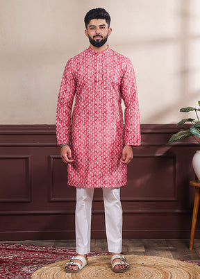 Red Cotton Kurta & Pajama Set