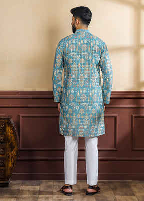 Blue Cotton Kurta & Pajama Set