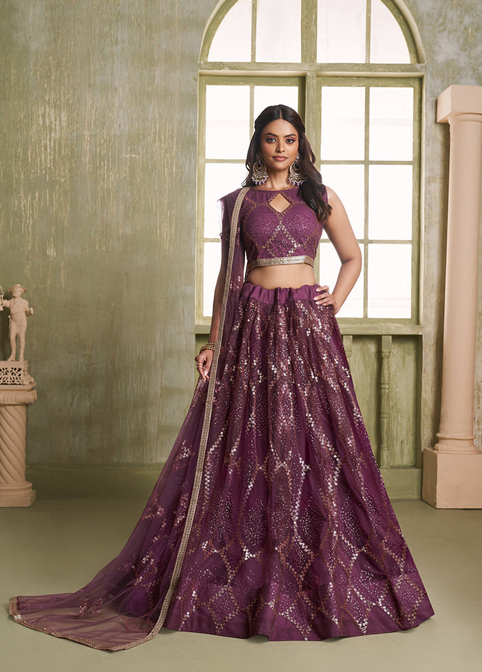Wine Net Lehenga Set