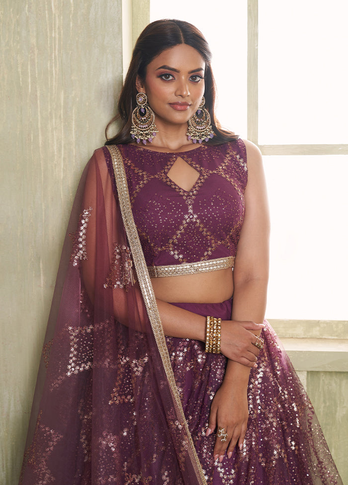 Wine Net Lehenga Set