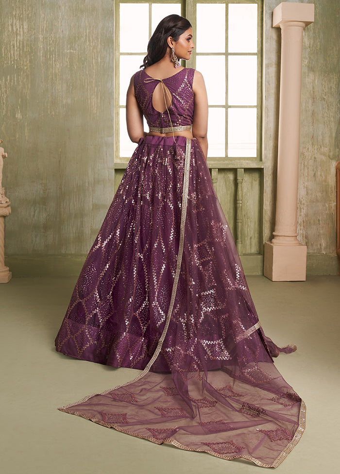 Wine Net Lehenga Set