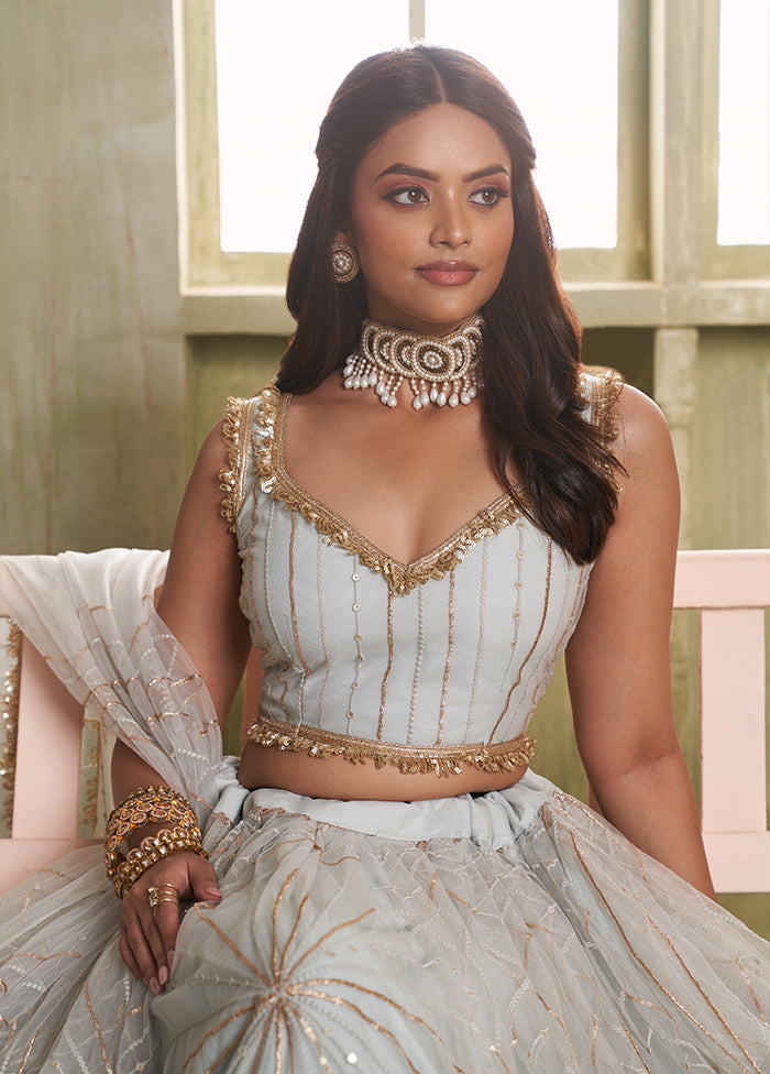 Grey Net Lehenga Set