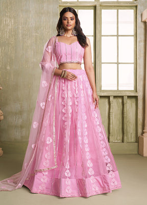 Pink Net Lehenga Set