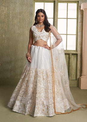 Cream Net Lehenga Set