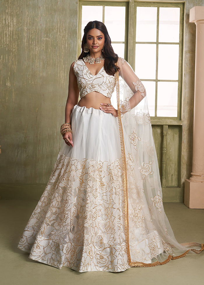 Cream Net Lehenga Set