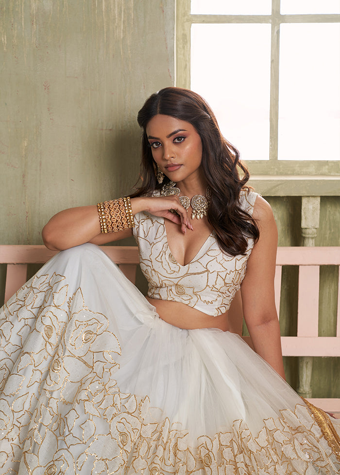 Cream Net Lehenga Set