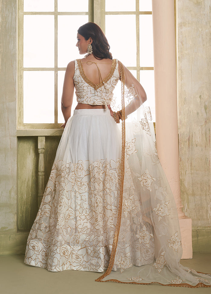 Cream Net Lehenga Set