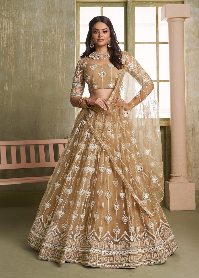 Brown Net Lehenga Set