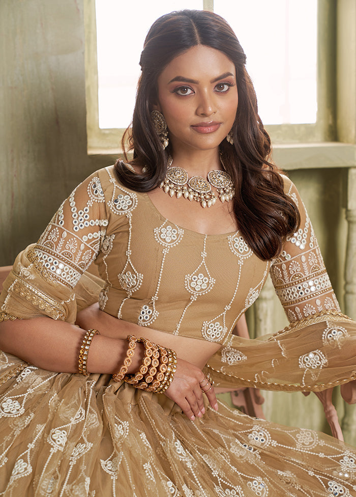 Brown Net Lehenga Set