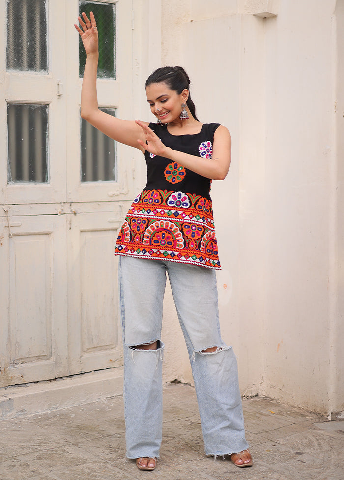 Black Gamthi Work Georgette Short Kurti