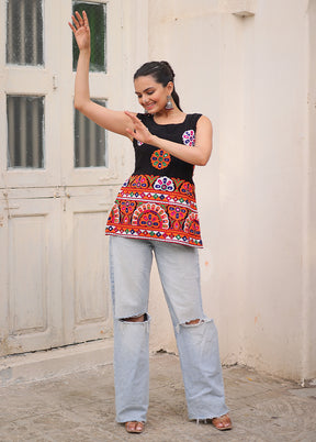 Black Gamthi Work Georgette Short Kurti