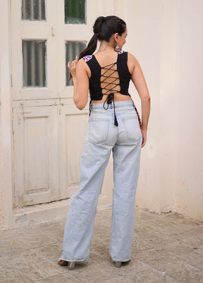 Black Gamthi Work Georgette Short Kurti