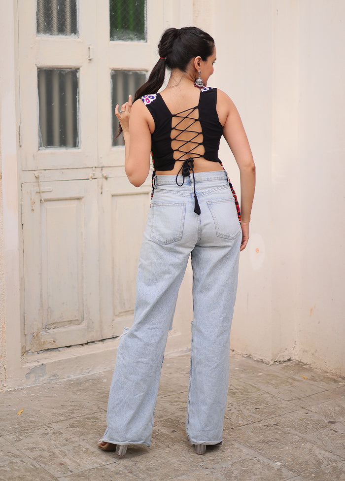 Black Gamthi Work Georgette Short Kurti