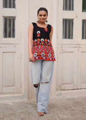 Black Gamthi Work Georgette Short Kurti