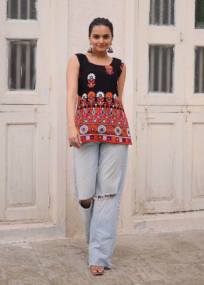 Black Gamthi Work Georgette Short Kurti