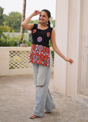 Black Gamthi Work Georgette Short Kurti