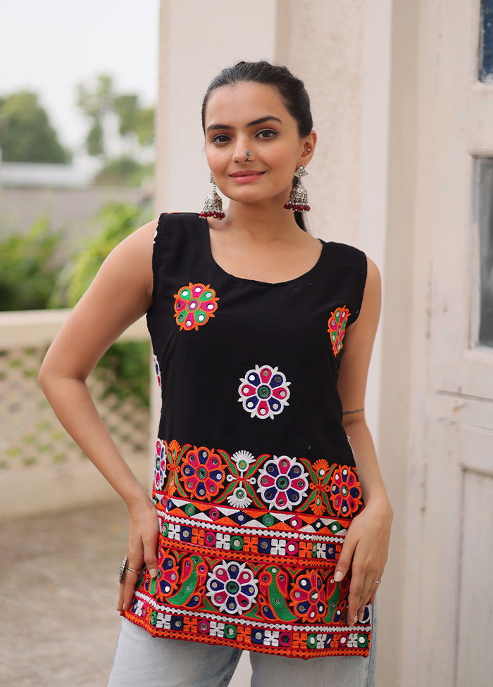Black Gamthi Work Georgette Short Kurti