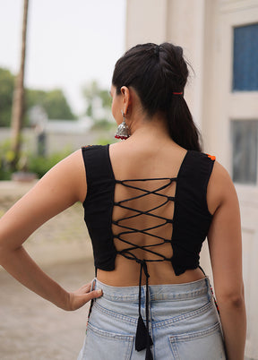 Black Gamthi Work Georgette Short Kurti