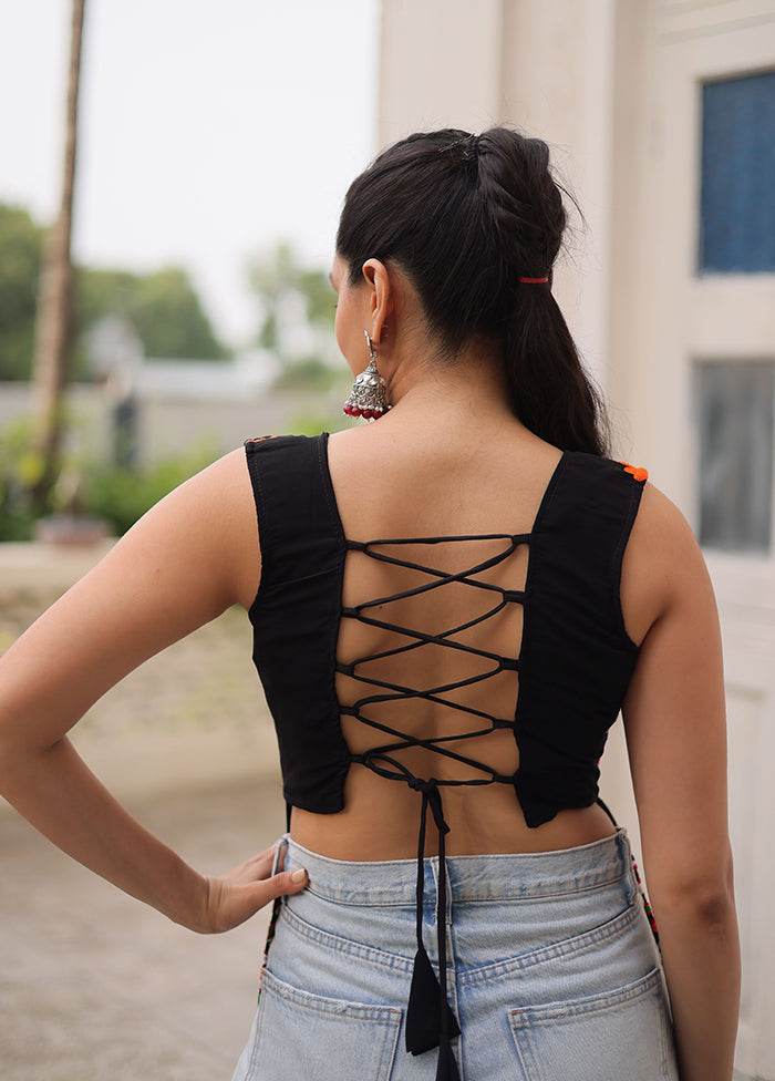 Black Gamthi Work Georgette Short Kurti