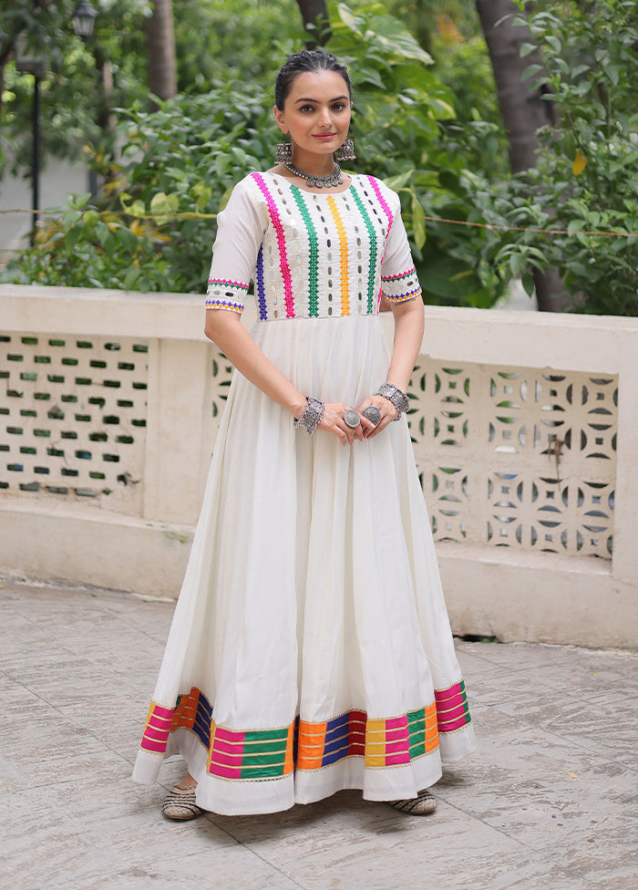 White Embroidery Work Silk Gown