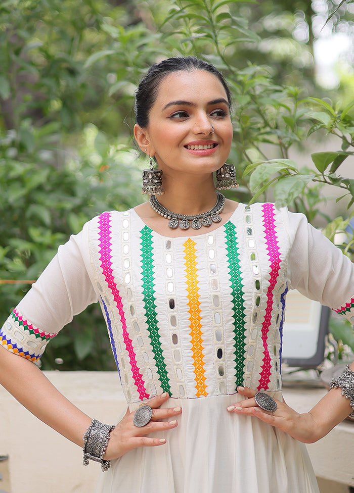 White Embroidery Work Silk Gown