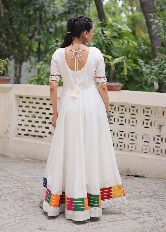 White Embroidery Work Silk Gown