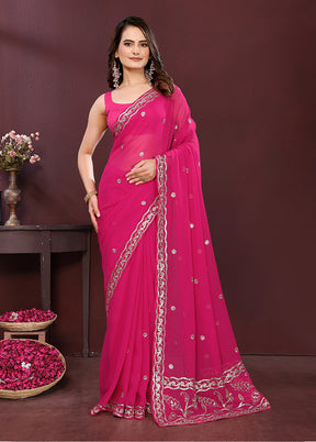 Pink Georgette Saree With Blouse Piece