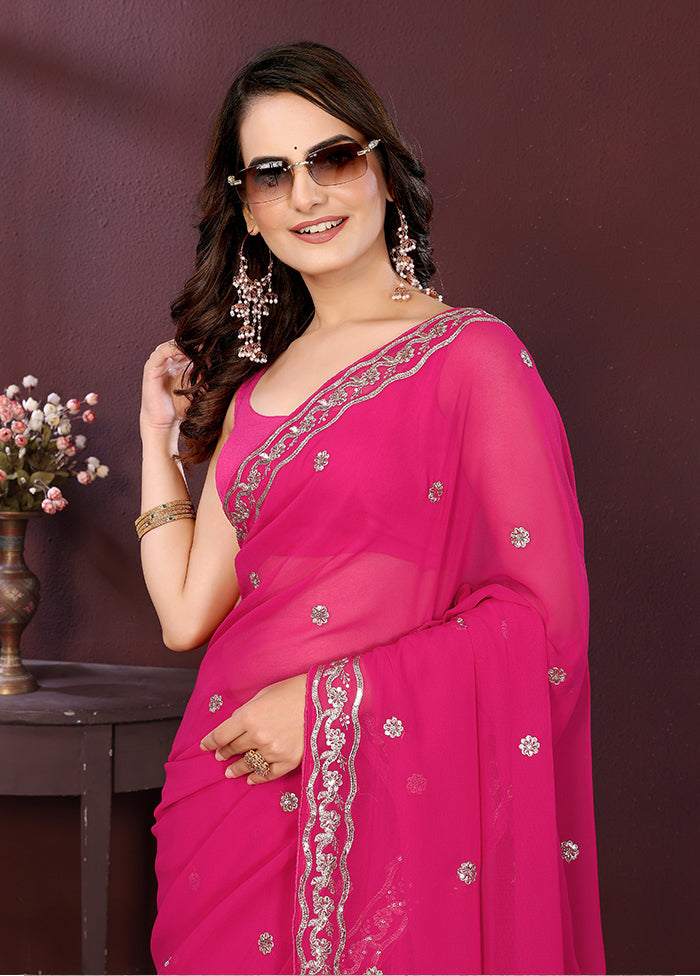 Pink Georgette Saree With Blouse Piece