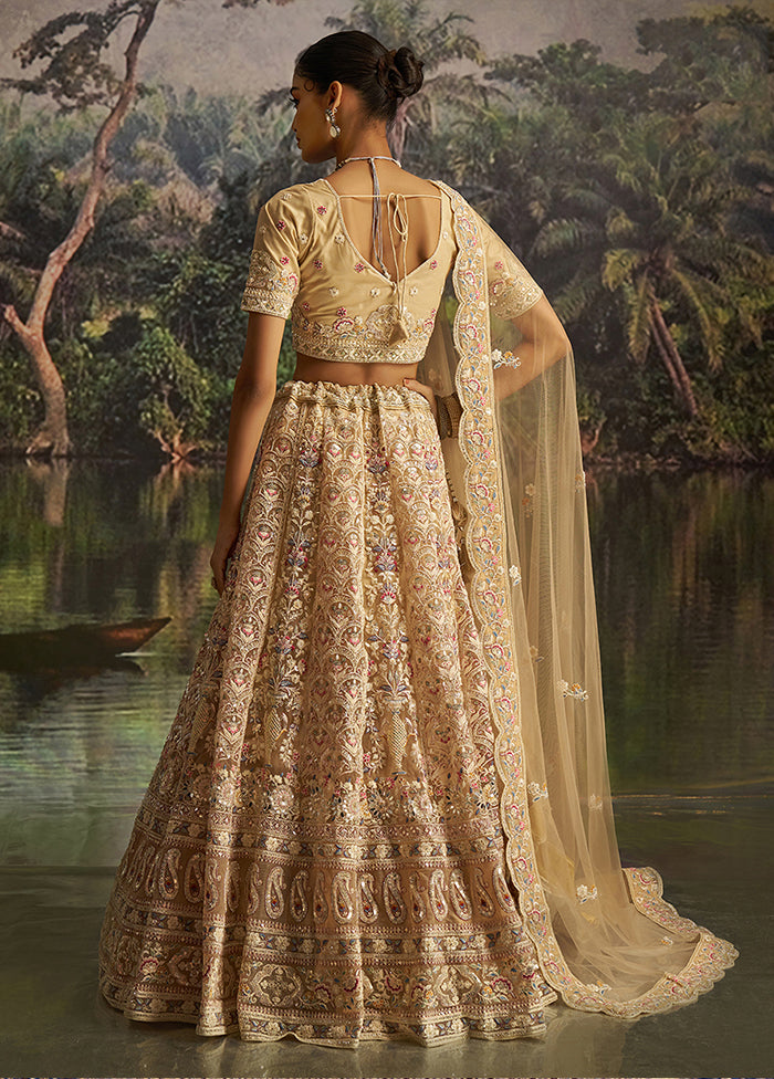 Cream Net Lehenga Set